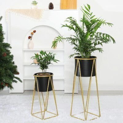 Black And Gold Metal Plant Stand For Home Decor Pack Of 2