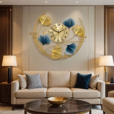 Gold And Blue Metal Wall Clock For Home Decor