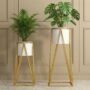 Gold And White Metal Plant Stand For Home Decor Pack Of 2